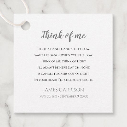 Graue denken Sie an mich Feier der Foto-Kerze Geschenkanhänger (Vorderseite)