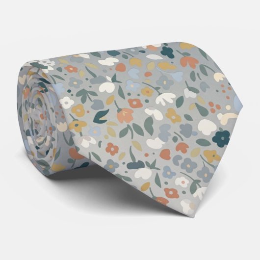Graue Ditsy-Blumenmuster-Weich-pastellfarbene Blum Krawatte (Gerollt)