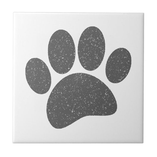 Graue Dog Paw Print Cartoon Altes Papier drucken Fliese (Vorderseite)
