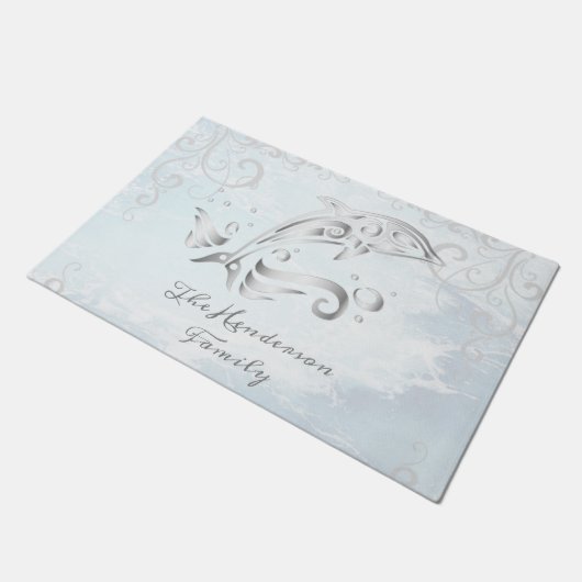 Graue Dolphin Personalisiert Doormat Fußmatte (Schrägansicht)