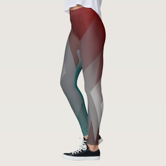 Graue Dreiecke auf aquamarinem Bordeaux Leggings (Links)