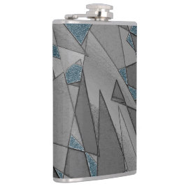 Graue Dreiecksausschnitte mit groben dunkelblauen  Flachmann