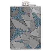 Graue Dreiecksausschnitte mit groben dunkelblauen  Flachmann (Rückseite)