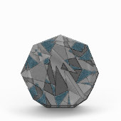 Graue Dreiecksausschnitte mit groben dunkelblauen  Fotoblock (Vorderseite)