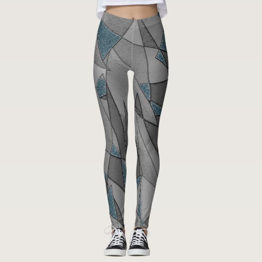 Graue Dreiecksausschnitte mit groben dunkelblauen  Leggings (Vorderseite)
