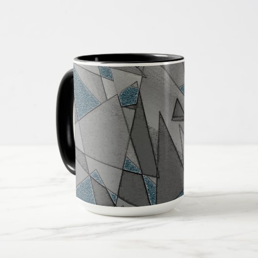 Graue Dreiecksausschnitte mit groben dunkelblauen  Tasse (Vorderseite Links)