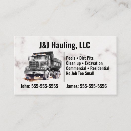 Graue Dump Truck Business Card Visitenkarte (Vorderseite)