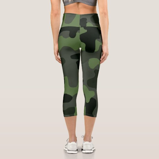 Graue dunkelgrüne Tarnung Nr. 14 Capri Leggings (Rückseite)