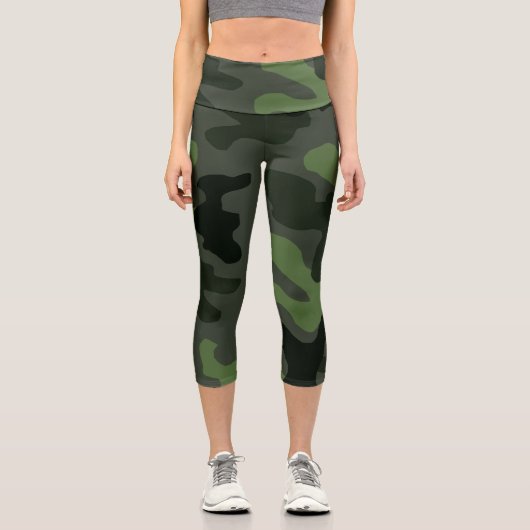 Graue dunkelgrüne Tarnung Nr. 14 Capri Leggings (Vorderseite)