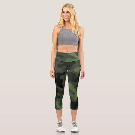 Graue dunkelgrüne Tarnung Nr. 14 Capri Leggings (Vorderseite)