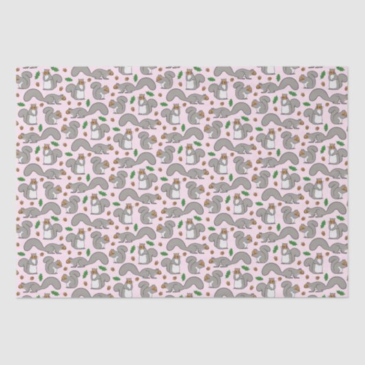 Graue Eichhörnchen auf rosafarbenem Gewebe Seidenpapier (Vorderseite)