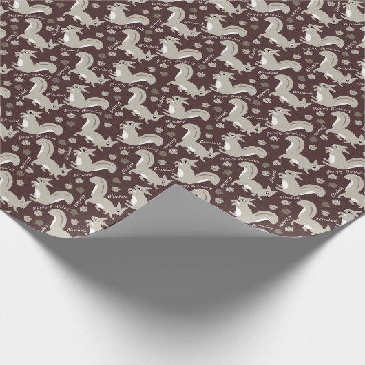 Graue Eichhörnchen Individuelle Name Boy oder Girl Geschenkpapier (Ecke)