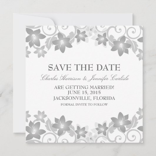 Graue, einfache Blüte Save the Date laden ein Einladung (Vorderseite)