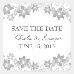 Graue, einfache, florale Save the Date Stickers