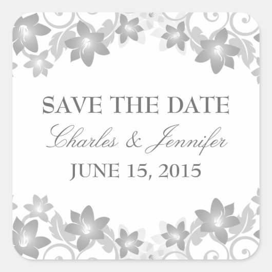 Graue, einfache, florale Save the Date Stickers (Vorderseite)