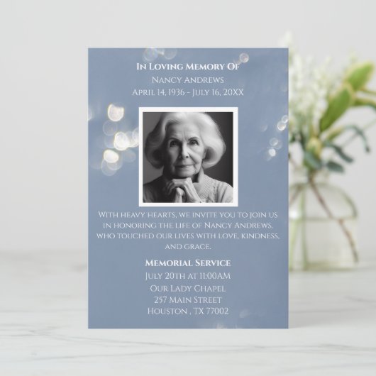 Graue Einladung zur Gedenkfeier (Stehend Vorderseite)