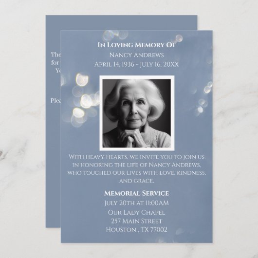 Graue Einladung zur Gedenkfeier (Vorne/Hinten)