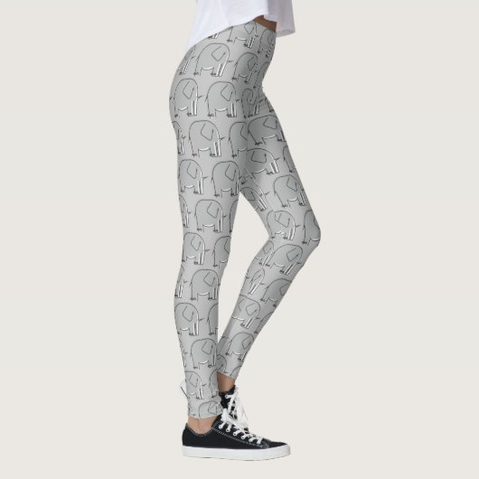 Graue Elefant Illustriertes Muster Leggings (Rechts)