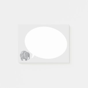 Graue Elefant mit Sprechblase auf Blassgrau Post-it Klebezettel