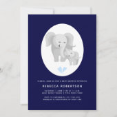 Graue Elefant Mutter & Baby Boy Dusche blau Einladung (Vorderseite)