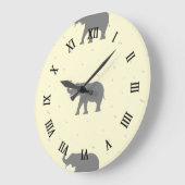 Graue Elefant-Silhouette Große Wanduhr (Winkel)