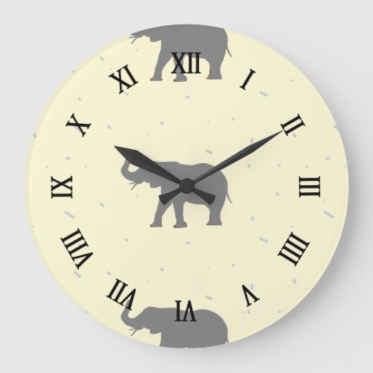 Graue Elefant-Silhouette Große Wanduhr (Vorderseite)