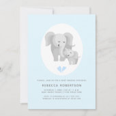 Graue Elefantenmutter & Baby-Junge duschen hellbla Einladung (Vorderseite)