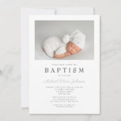 Graue Elegant Foto Boy Baptisse Einladung (Vorderseite)