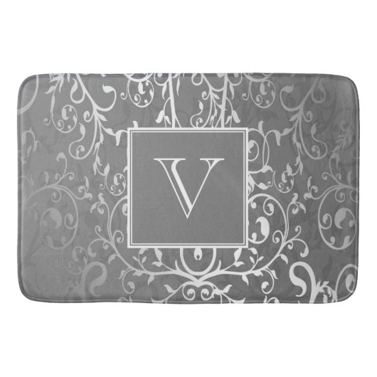 Graue Elegant-Monogram-Bath-matte Geblüht Badematte (Vorderseite)