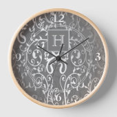 Graue Elegant-Monogram-Uhr Geblüht Uhr (Vorderseite)