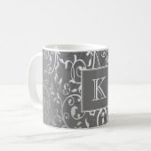Graue Elegant-Monogramm-Tasse Geblüht Kaffeetasse (Vorderseite Links)