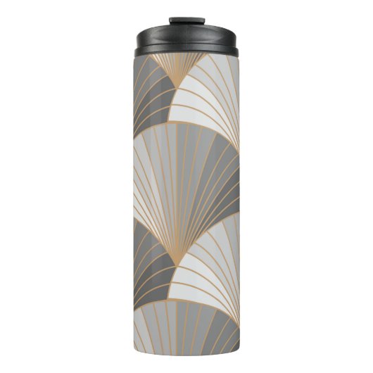 Graue Elemente mit goldener Kontur. nahtloses Must Thermosbecher (Vorderseite)