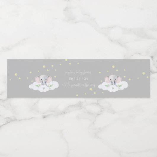 Graue Elephant Baby Dusche Wasserflaschen Etikette Wasserflaschenetikett (Einzelnes Label)