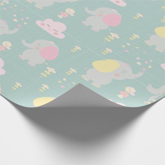 Graue Elephant Balloon Green Simple Baby Dusche Geschenkpapier (Ecke)