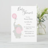 Graue Elephant Balloon Minimalistische Babydusche Einladung (Stehend Vorderseite)