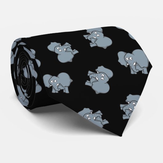 Graue Elephant Cartoon Pattern Krawatte (Gerollt)