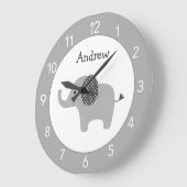 Graue Elephant Custom Kinderzimmer Round Clock Große Wanduhr (Winkel)