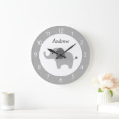Graue Elephant Custom Kinderzimmer Round Clock Große Wanduhr (Zuhause)