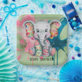 Graue Elephant Sewn Floral Patchwork Kinderdusche Pappteller (Party)