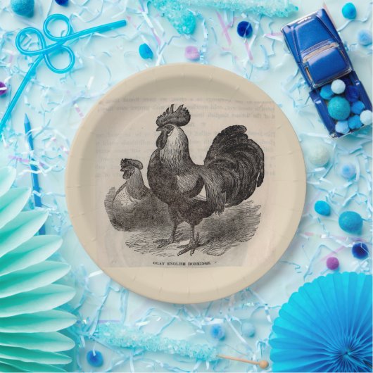 Graue englische Dorkings Hühner aus dem 19. Jahrhu Pappteller (Party)