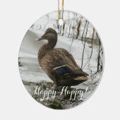 Graue Ente im Dunkeln des Sees Keramik Ornament (Links)