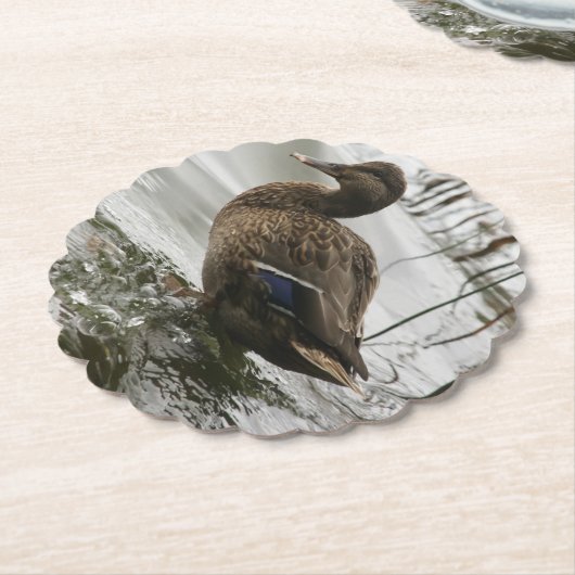 Graue Ente im Dunkeln des Sees Untersetzer (angewinkelt)