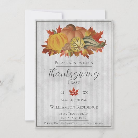 Graue Erntedank Pumpkins und Squash Dinner Einladung (Vorderseite)