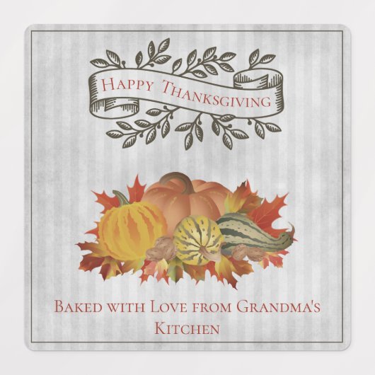 Graue Erntedank Pumpkins und Squash Etiketten (Design 2)
