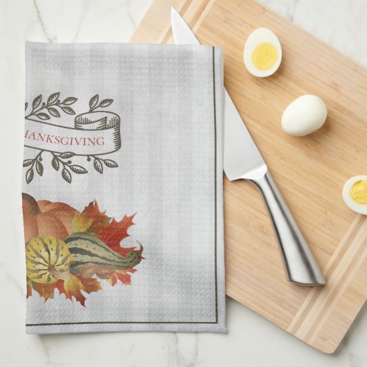 Graue Erntedank Pumpkins und Squash Geschirrtuch (Viertel Falte)