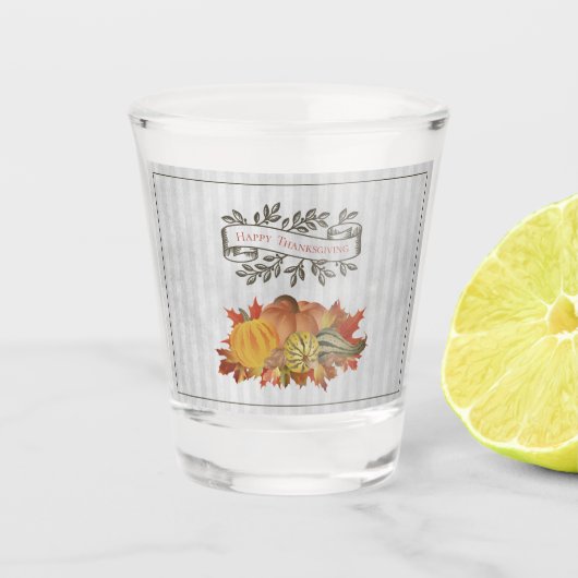 Graue Erntedank Pumpkins und Squash Schnapsglas (Vorderseite)