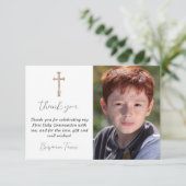Graue erste heilige Kommune Danke Karte (Stehend Vorderseite)