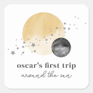 Graue erste Reise um die Sonne Quadratischer Aufkleber