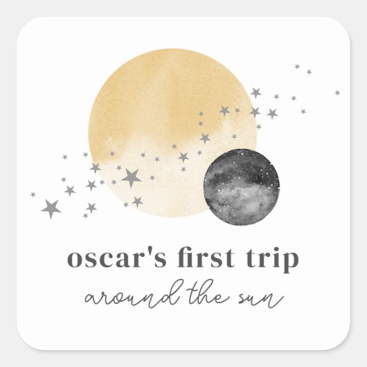 Graue erste Reise um die Sonne Quadratischer Aufkleber (Vorderseite)