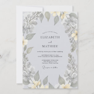 Graue Eukalyptus-Hochzeit in gedämpften Tönen Einladung